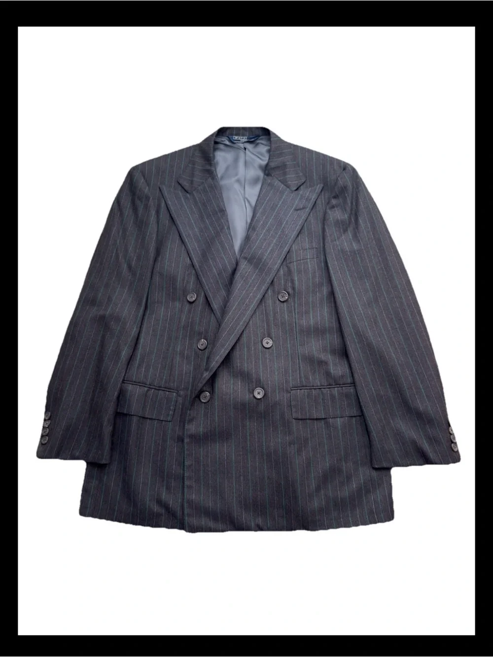 Vintage Polo Ralph Lauren Suit Jacket 43R Double Breasted Pinstripe USA Neiman